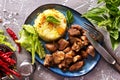 homemade fried meat with boiled rice Royalty Free Stock Photo