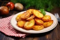 Homemade fried potato on full plate of food. Generate Ai