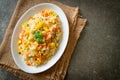 Fried rice with mixed vegetable carrot, green bean peas, corn and egg