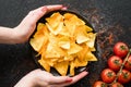 Homemade fried tortilla nacho chips spicy food