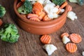 Homemade frozen organic vegetables in a ceramic bowl