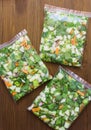 Homemade frozen vegetables in a freezer bag. Royalty Free Stock Photo