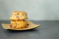 Homemade fruit scone. Afternoon tea break