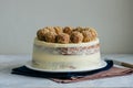 Homemade fruity Hummingbird cake with spices and pecan nuts, Rustic syle. Royalty Free Stock Photo