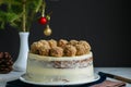 Homemade fruity Hummingbird cake with spices and pecan nuts, Rustic syle. Royalty Free Stock Photo