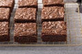 Homemade fudgy brownies on a baking rack Royalty Free Stock Photo