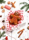 Homemade funny gingerbread man cake as a small present from kitchen.