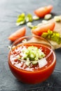 Homemade gazpacho soup with fresh ripe tomatoes and cucumber Royalty Free Stock Photo