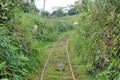 Homemade `ghost train` running on abandoned railroad tracks