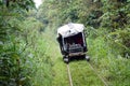 Homemade `ghost train` running on abandoned railroad tracks