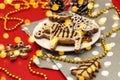 Homemade gingerbread Christmas cookies on white plate, closeup view. Royalty Free Stock Photo