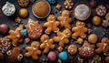 Homemade gingerbread cookies and candy decorations galore generated by AI