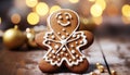 Homemade gingerbread cookies decorate the table, bringing winter cheer generated by AI Royalty Free Stock Photo