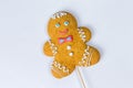 Homemade gingerbreadman cookies on a white background. Royalty Free Stock Photo