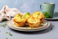 Homemade goodness on a plate: egg and vegetable muffin with cheese and greens Royalty Free Stock Photo