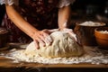 Homemade goodness: Woman\'s hands working dough, crafting nutritious and tasty bread