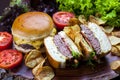 Homemade gourmet burger with delicious  ingredients Royalty Free Stock Photo