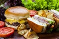 Gourmet burger with delicious fresh ingredients Royalty Free Stock Photo