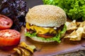 Homemade gourmet burger with delicious fresh ingredients Royalty Free Stock Photo