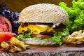 Homemade gourmet burger with delicious fresh ingredients Royalty Free Stock Photo