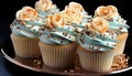 Homemade gourmet cupcake with chocolate icing, sweet decoration for celebration generated by AI