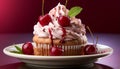 Homemade gourmet cupcakes, fresh berries, and whipped cream indulgence generated by AI Royalty Free Stock Photo