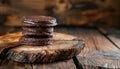 Homemade gourmet dessert chocolate biscuit stack on rustic
