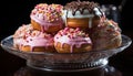 Homemade gourmet donut, chocolate icing, multi colored sprinkles, sweet temptation generated by AI Royalty Free Stock Photo