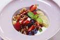 Homemade granola bowl with yogurt, banana and fresh assorted berries. healthy breakfast concept Royalty Free Stock Photo
