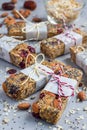 Homemade granola energy bars, healthy snack, top view Royalty Free Stock Photo