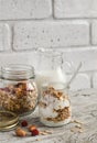 Homemade granola and natural yoghurt on a light wooden surface. Healthy food, healthy Breakfast Royalty Free Stock Photo