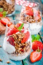 Homemade granola parfait with strawberry and mint Royalty Free Stock Photo