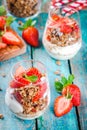 Homemade granola parfait with strawberry and mint Royalty Free Stock Photo