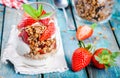 Homemade granola parfait with strawberry and mint Royalty Free Stock Photo