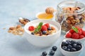 Homemade granola with yogurt and fresh berries, healthy breakfast concept. Royalty Free Stock Photo