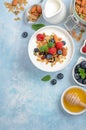 Homemade granola with yogurt and fresh berries, healthy breakfast concept. Royalty Free Stock Photo
