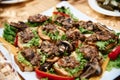 Homemade Grassfed Mushroom and Swiss Cheese Hamburger with Fries Royalty Free Stock Photo