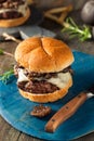 Homemade Grassfed Mushroom and Swiss Cheese Hamburger Royalty Free Stock Photo