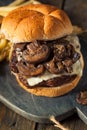 Homemade Grassfed Mushroom and Swiss Cheese Hamburger Royalty Free Stock Photo