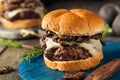 Homemade Grassfed Mushroom and Swiss Cheese Hamburger Royalty Free Stock Photo