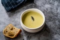 Homemade Green Asparagus Soup with Bread Slice Royalty Free Stock Photo