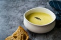 Homemade Green Asparagus Soup with Bread Slice Royalty Free Stock Photo