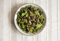 Homemade green nettle pasta with fried spring morel mushrooms Royalty Free Stock Photo