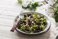 Homemade green nettle pasta with fried spring morel mushrooms Royalty Free Stock Photo