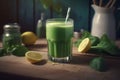 Homemade green organic smoothie glass. Generate ai