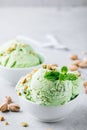 Homemade green Pistachio Ice Cream with mint leaves Royalty Free Stock Photo