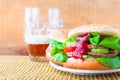 Homemade grilled hamburger cold beer Royalty Free Stock Photo