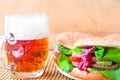 Homemade grilled hamburger cold beer Royalty Free Stock Photo