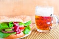 Homemade grilled hamburger cold beer Royalty Free Stock Photo