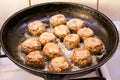 Ground Beef Meeatballs Fried in Pan From the Side